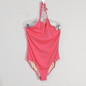 Old Navy Halter Neck Tie One Piece Swimsuit XL Textured Pink Lined Beach Wear